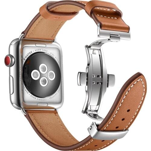 Butterfly buckle strap for apple watch 6 band 44mm 40mm 42mm 38mm Genuine Leather watchband for iwatch bracelet 6/5/4/3/2/SE