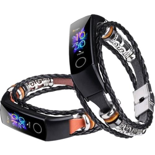 Retro Honor Band 5 Strap Fashion Leather Beading Bracelet For Huawei Honor Band 4 5 Vintage Weave Wrist Strap For Honor Band 4