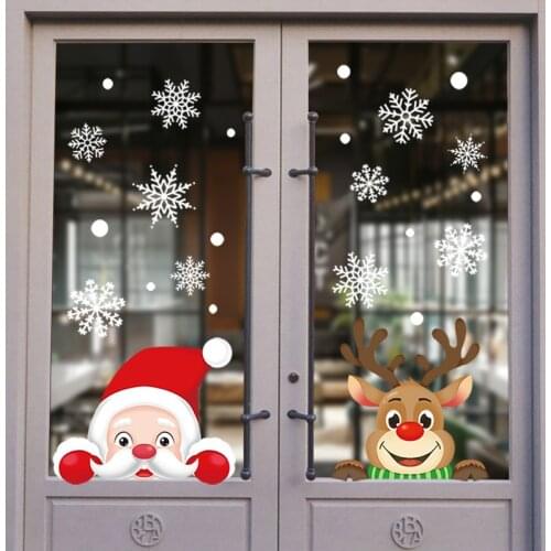 Merry Christmas Decoration for Home 2020 Window Sticker Ornaments Navidad Garland New Year 2021 Noel Santa Claus Gift Xmas