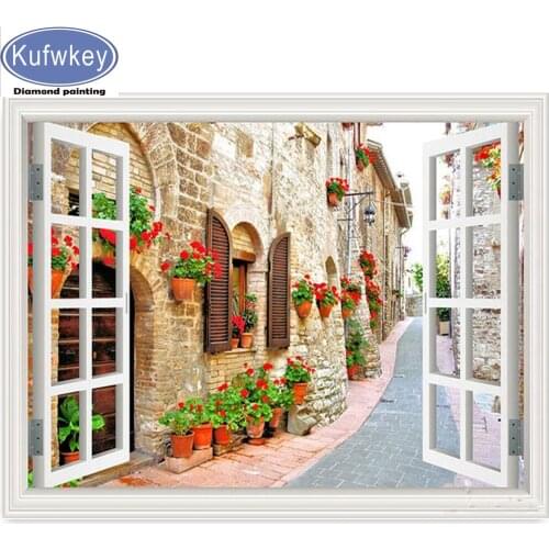 Garden landscape 5d diy Diamond Painting kits window Street Cross Stitch 5d Diamond Embroidery sale Patterns rhinestones Mosaic