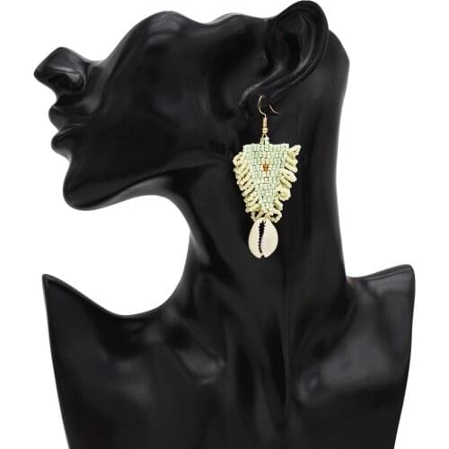 New trend bohemian rice beads shell pendant earrings shell pendant triangle female European and American personality earrings