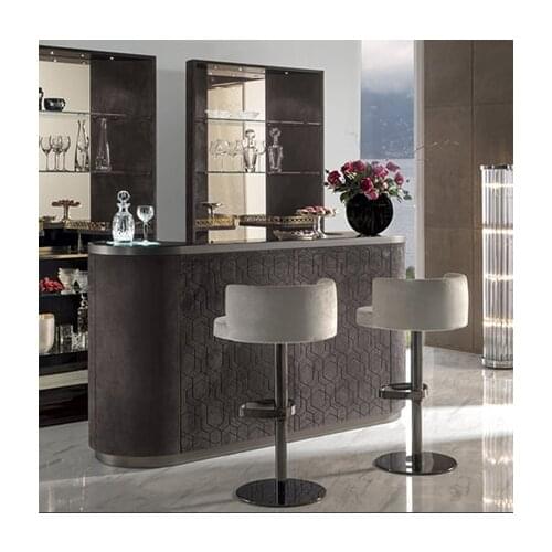 Chinafurniture modern restaurant household stainless steel tea table living room solid wood bar counter bar chair combination