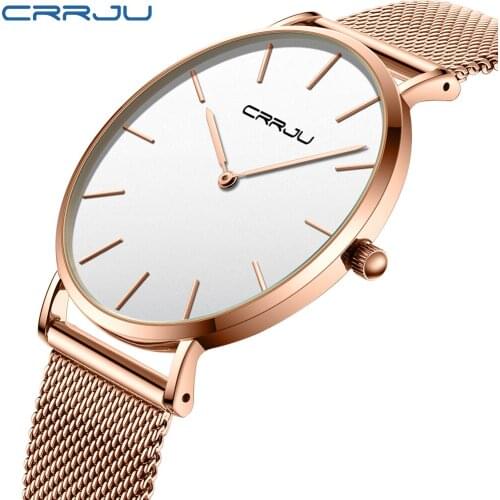 Super slim Quartz Casual Wristwatch Business JAPAN CRRJU Brand Leather Analog Quartz Watch Mens Fashion relojes hombre