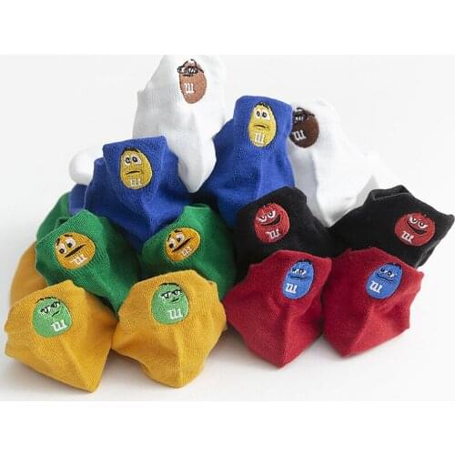 Spring Women Short Socks Kawaii Cartoon Creative Heel Funny Chocolate Bean Embroidery Cute Ankle Shallow Mouth Cotton Boat Socks