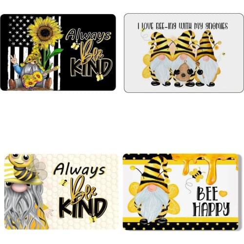 Spring Gnome Welcome Doormat Sunflower Bee Elf Doormat Entryway Bee Gnome Pattern Small Carpet Door Shoes Rug Mat