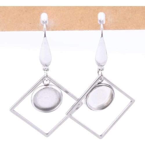 10pcs Stainless steel square frame Dangle earring bezels fit 10mm Cabochon base setting blanks diy ear wire hooks findings