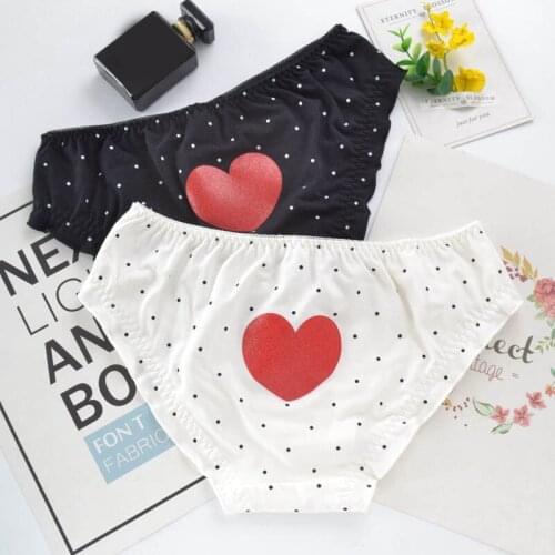 Women Cotton Dot Heart Print Panties Cute Lovely Sweety Style Low Waist Lady Underwear Girls Ruffle Knickers Princess Briefs
