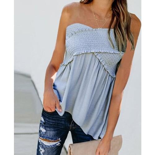 IMCUTE Y2K strapless sleeveless tube top womens strapless pleated ruffled slim fit shirt casual loose Solid color backless vest