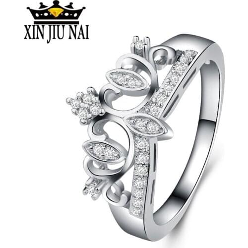 Platinum Crown White Zircon Wedding Ring for Women Micro-inlaid Simulation Drill Ring Jewelry Creative Engagement Ring