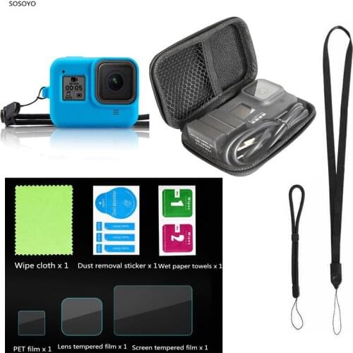 10 in1 Set Silicone Case Storage Bag Tempered Glass Screen Protective Film Lanyard Wrist Strap For GoPro Hero 8 Action Camera