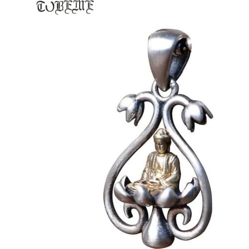 100% 925 Silver Small Tibetan Buddha Pendant Buddhist Buddha Statue Pendant Tibetan Good Luck Amulet