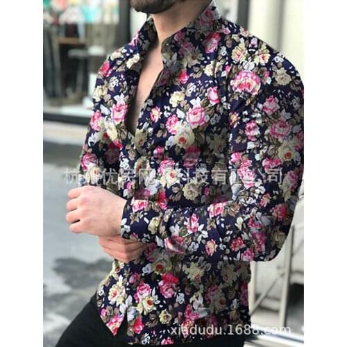 2020 Fashion Rind Fall and Winter Print Long-sleeved Flower Shirt Large Size Casual Top Fashion Mens Cloths Hawaiian Shirt