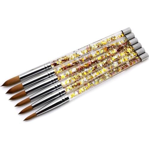 Sable Kolinsky Brush Crystal Handle Nail Art Brushes UV Polish Carving Pen 6 Sizes Brush Gel Liquid Powder Drawing Set