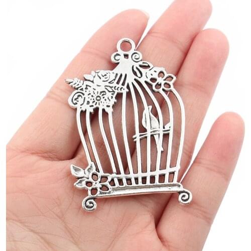 4pcs Antique Silver Color Bird Cage Charms Pendant Birdcage Bird Pendant Making DIY Handmade Necklace Findings Jewelry