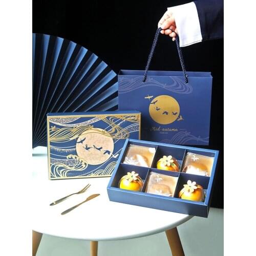 5PCS/LOT Mid-Autumn Festival Moon Cake Packing Box Boxes for Packaging Gift Bags with Handles Paper Bags Blue Gift Bags