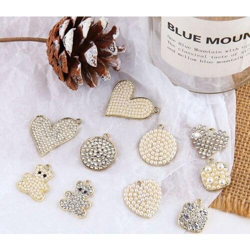 6pcs New Design Fashion Alloy Bottom Pearl Earings For Girls Flash Love Circle Bear Pendant Material Diy Jewelry Accessories