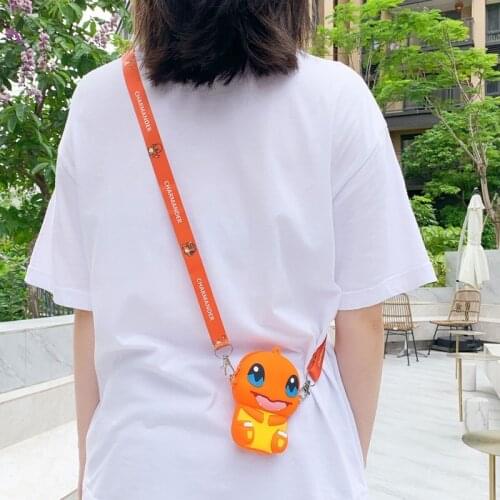 6 styles Pokemon action figure shoulder bag Pikachu Squirtle Bulbasaur Charmander soft silicone coin purse childrens gift