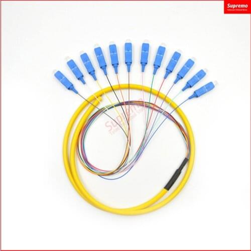 Free Shipping 12 Strand 9/125 Fiber Optic Pigtail 1.2m SC/UPC Single Mode,12 Fiber Pigtail 1-3 Meters