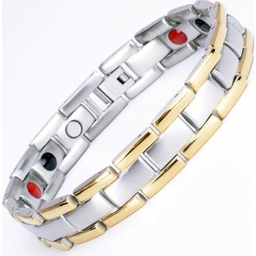 New Men Stainless Steel Bracelet with 4 Elements Health Care Woman Bangle New Fashion Germanium Wristband Power Therapy Jewelry