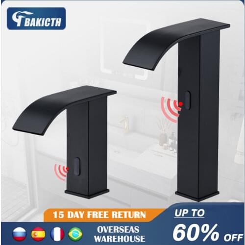 Bakicth Black Bathroom Faucet Deck Mounted Automatic Sensor Water Mixer Crane Free-Touch Sensor Bathroom Sink Tap Faucet