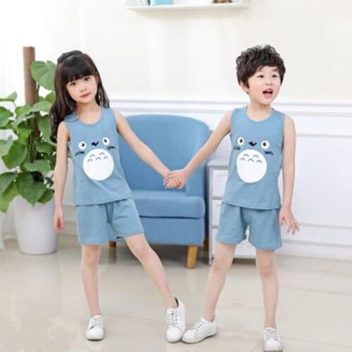 Children Pajamas Summer Clothing Set For Boys Girls Vest Tops + Short Pants Shorts Sleepwear Cartoon Totoro Cotton Kids Pyjamas