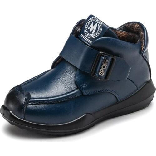 Kids Genuine leather Boots Children Boys Waterproof Plush Snow Boots Toddler Sneakers Boots