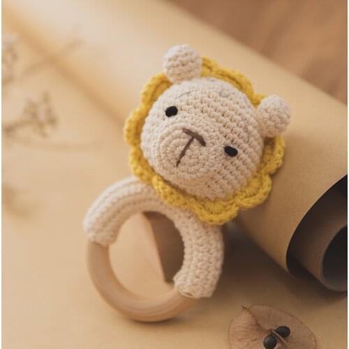Baby Wooden Toys DIY Crochet Rattle Wooden Baby Teething Toy Crib Ring Baby Set Natural Teething Toy Newborn Toys