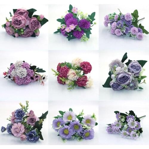 Purple 1pcs all kinds of beautiful artificial peony rose gerbera daisy silk flower DIY home garden party wedding decoration fake