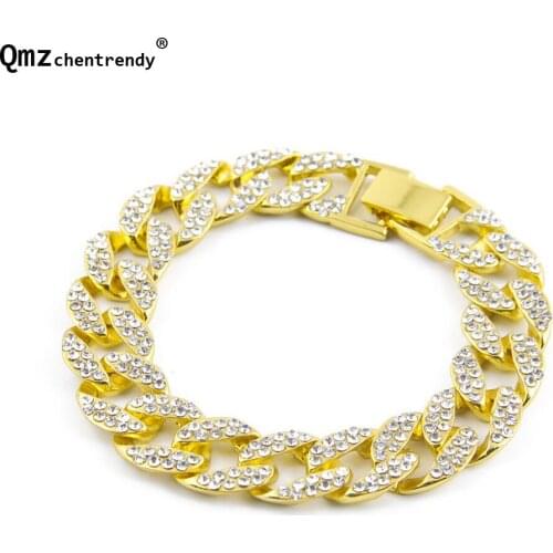Hip hop Mens Luxury Simulated Gemstone Cuban Bracelets & Bangles High Quality Iced Out Miami Cuban Chain Bracelet for men women