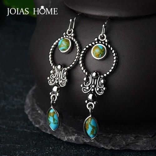 JoiasHome 925 Sterling Silver Earrings Retro Thai Silver Inlay Reorganization Long Ethnic Earring Classicparty Gift Wholesale