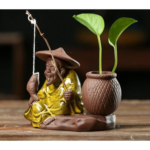 Ceramic Chinese Kung Fu Purple Sand Tea Pet Figurine Accessories Creative Ornaments Hydroponics Flower Pots Vases Desktop Decor