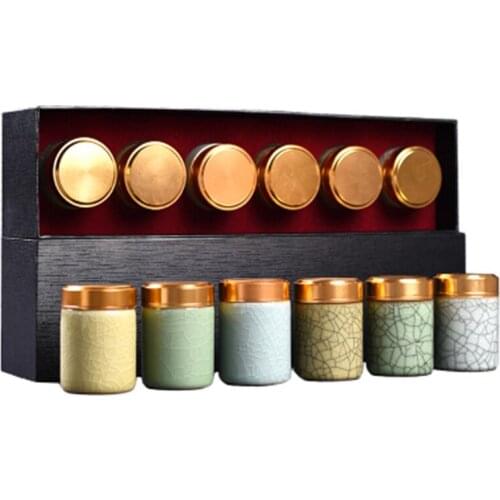 Mini ceramic tea caddies canister sealed storage box for loose tie guan yin/da hong pao/jin jun mei/green tea