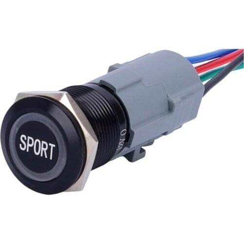 SET114 Sport words Ring led 19mm black metal push button switch with 150mm wire harness