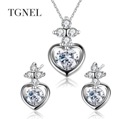 TGNEL S925 Sterling Silver Jewelry Set Pendants Necklace Stud Earrings AAA+ CZ Stone 100% Silver Cute Jewelry for Engagement