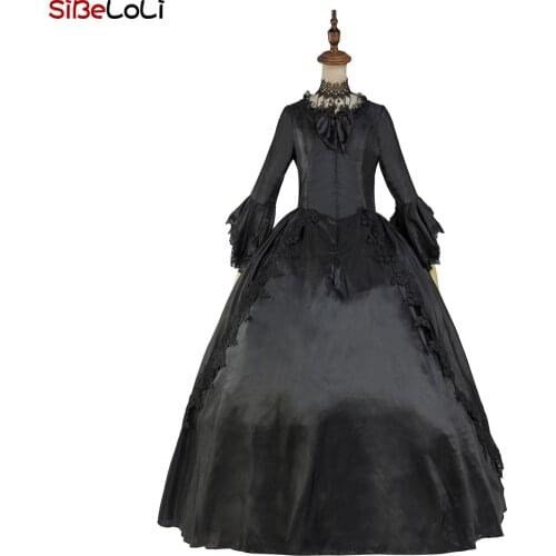 Renaissance Black Rococo Maire Antoinette Dress Gothic Steampunk Victorian Dress Halloween Theater Costume