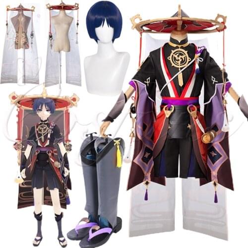 Game Genshin Impact Scaramouche Cosplay Costume Genshin Impact Cosplay SanBing Costume Hat Scaramouche Cosplay Wigs Shoes Boots