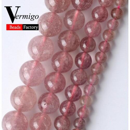 Strawberry Quartzs Crystal Natural Stone Bedas for Jewelry Making Loose Spacer Round Beads Diy Necklace Bracelet 4 6 8 10mm 15"