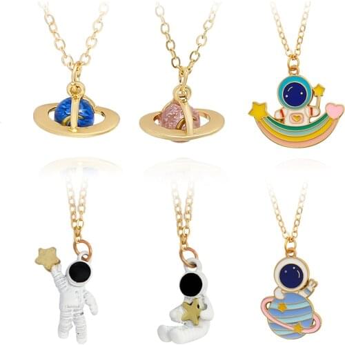 Astronaut enamel alloy Pendant Necklace Star Moon rainbow planet Astronaut Necklace Jewelry accessories