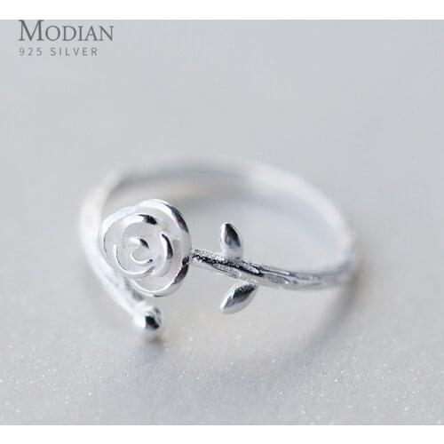 Modian Plant Authentic Sterling Silver 925 Ring for Women Fashion Classic Open Adjustable Lovely Rose Ring Fine Jewelry Bijoux