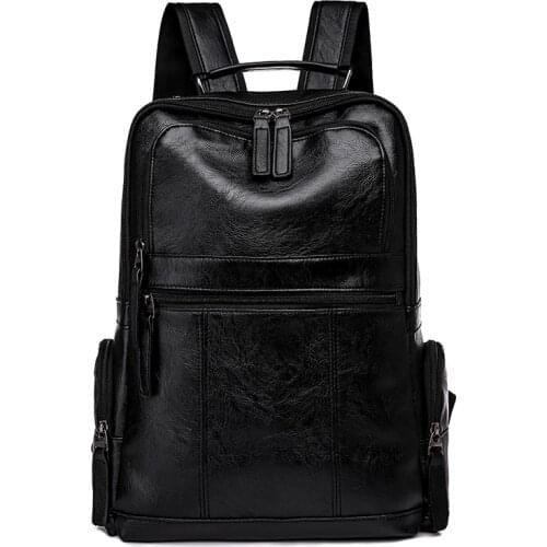 Pu Leather Fashion Mens Backpack Solid Color Waterproof School Bag For Boys Large-capacity Laptop Backpacks Outdoor Travel Bags