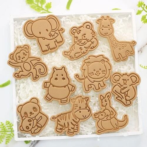 Cartoon Animal Tiger Giraffe Elephant Cookie Stamps Moulds Fondant Cake Mold Biscuit Cookie Pressing Cutters Decorating Tools