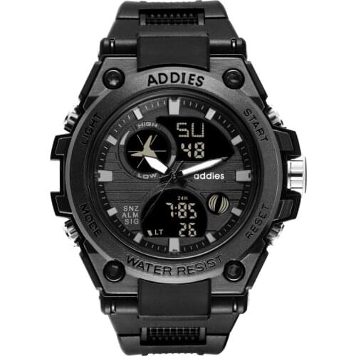 Addies Watch Men Black Sports Watches Stainless Steel Band Analog Digitai Quartz Wristwatches Reloj Hombre Relogio Masculino