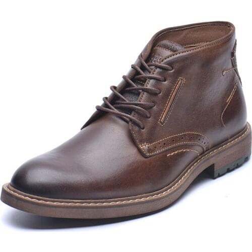 Cowhide Leather Boots Mens High-Top Shoes British Retro Leather Boots Men Large Size Oxfords Shoes