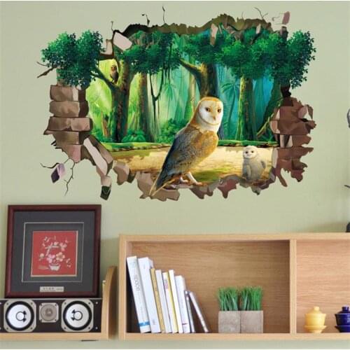 Newest 3D Owl Wall Sticker For Kids Rooms 50*70cm Cartoon Animal Owl Wall Decal Home Decor Wall Brick Pattern Art Mural Poster