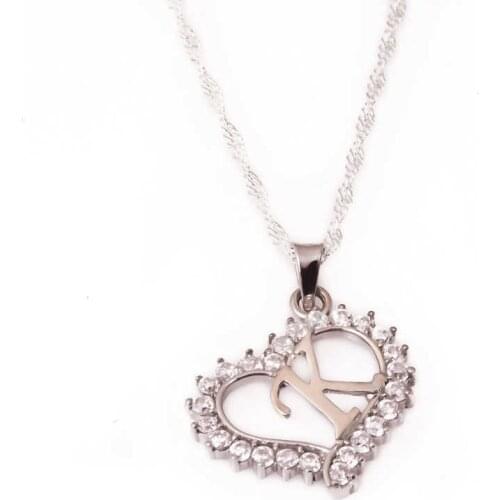 Real Silver 925 Jewelry Silver Letter K Heart Lady Necklace