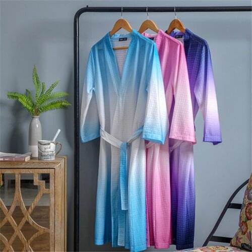 Chinese style night gown gradient waffle couple bathrobes bride wedding robe men women water-absorbent quick-drying sleepwear