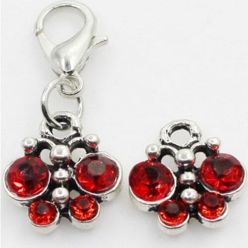 New Crystal Red Butterfly 20pcs/lot Animals Dangle Charms Lobster Clasp DIY Jewelry Accessory Hanging Charms for Bracelets