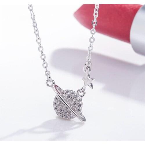 Sole Memory Rhinestone Planet Stars Delicate Wild 925 Sterling Silver Clavicle Chain Female Necklace SNE524