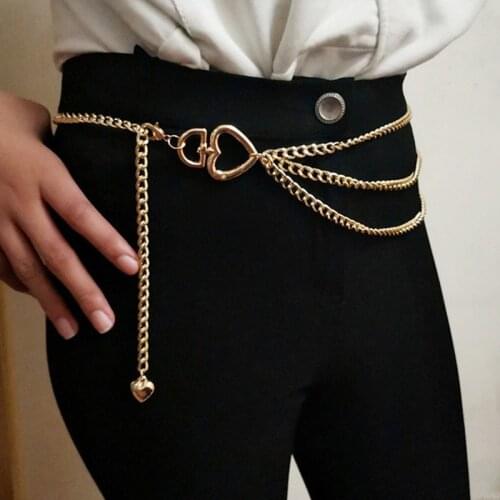 Trendy Heart Chain Belt for pants women men keychain clip on chains pants belts punk jeans Rock Hip Hop jewelry