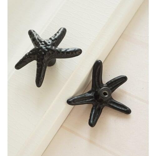 Kids Furniture Drawer Knobs Black Starfish Cabinet Knob Aluminum Alloy Wardrobe Cabinet Pulls Child Desk Drawer Knob Hardware